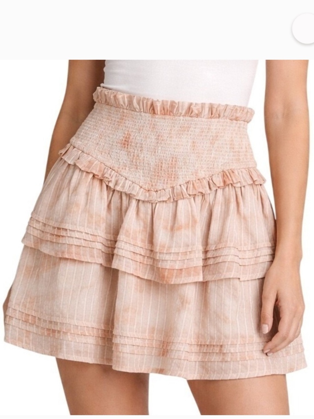 Cleobella Tiered Smocked Mini Skirt - Blush Peach S